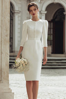 Load image into Gallery viewer, Ivory Bodycon Round Neck Midi Wedding Dress with Buttons