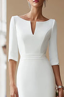 Load image into Gallery viewer, Ivory Bodycon Boat Neck Midi Wedding Dress with Sleeves