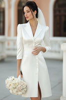 Load image into Gallery viewer, Ivory Notched Lapel Satin A Line Midi Blazer Wedding Dress