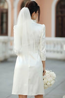 Load image into Gallery viewer, Ivory Notched Lapel Satin A Line Midi Blazer Wedding Dress