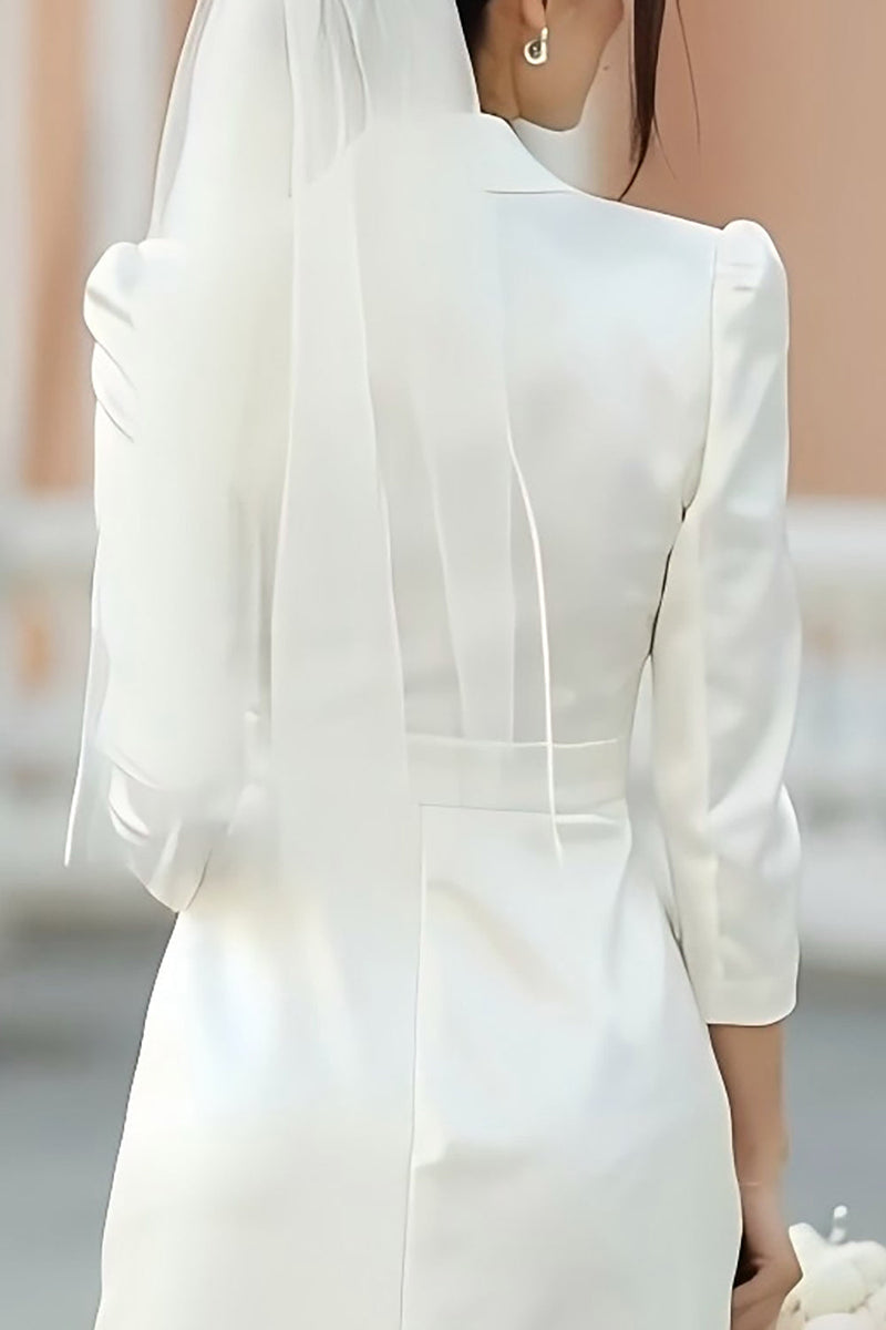 Load image into Gallery viewer, Ivory Notched Lapel Satin A Line Midi Blazer Wedding Dress
