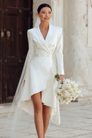Load image into Gallery viewer, Ivory High Low Shawl Lapel Blazer Wedding Dress with Sleeves