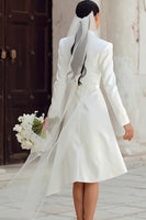 Load image into Gallery viewer, Ivory High Low Shawl Lapel Blazer Wedding Dress with Sleeves
