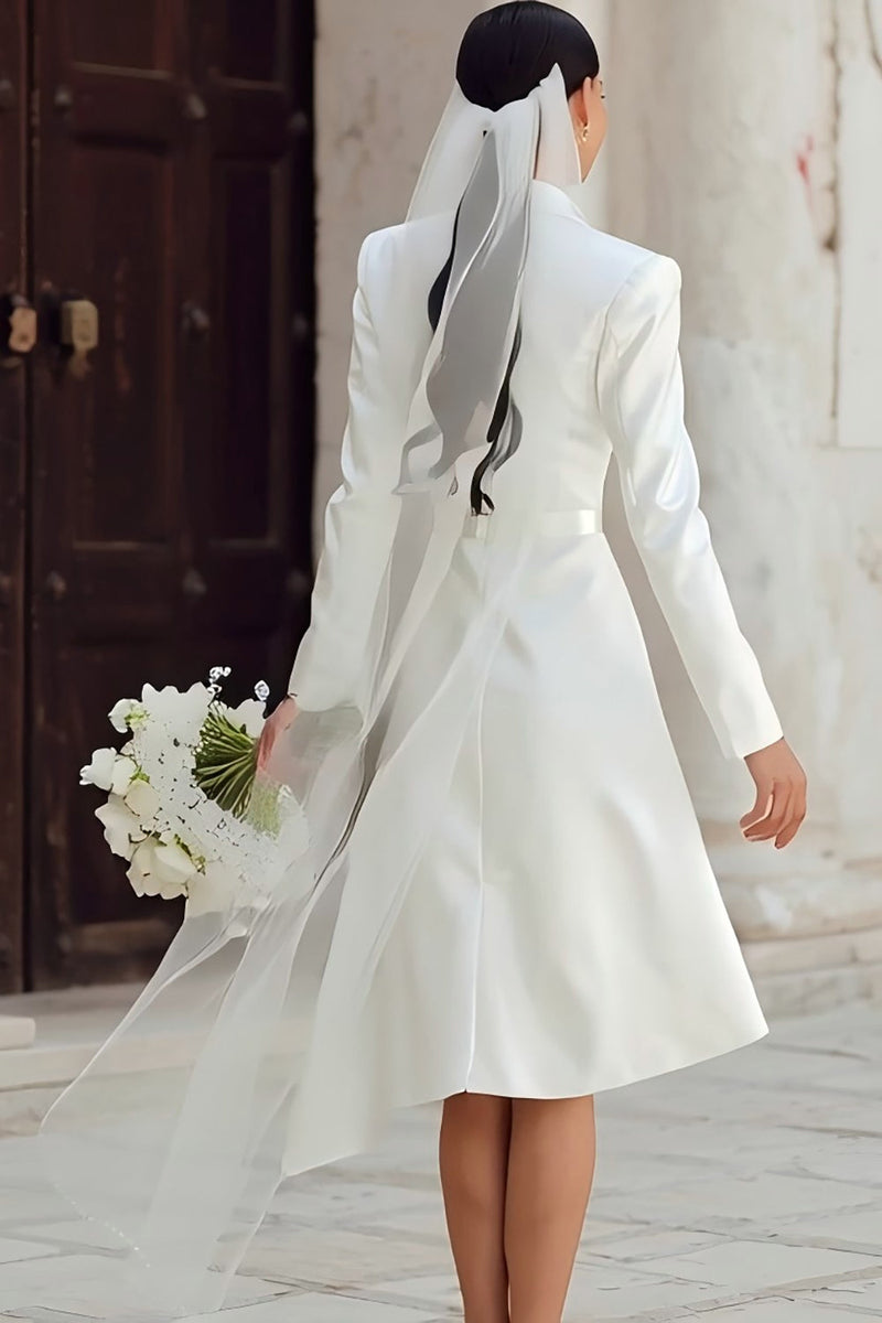 Load image into Gallery viewer, Ivory High Low Shawl Lapel Blazer Wedding Dress with Sleeves