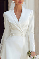 Load image into Gallery viewer, Ivory High Low Shawl Lapel Blazer Wedding Dress with Sleeves