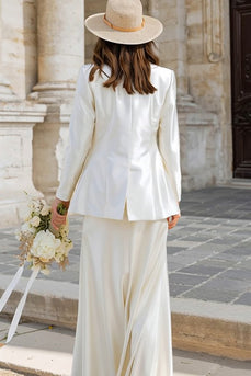 2 Piece Ivory Floor Length Satin Wedding Dress with Jacket