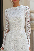 Load image into Gallery viewer, Ivory Lace Round Neck A Line Long Wedding Dress with Sleeves