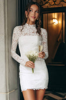 Load image into Gallery viewer, Vintage Ivory High Neck Bodycon Lace Short Wedding Dress with Sleeves