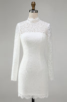 Load image into Gallery viewer, Vintage Ivory High Neck Bodycon Lace Short Wedding Dress with Sleeves