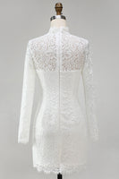 Load image into Gallery viewer, Vintage Ivory High Neck Bodycon Lace Short Wedding Dress with Sleeves
