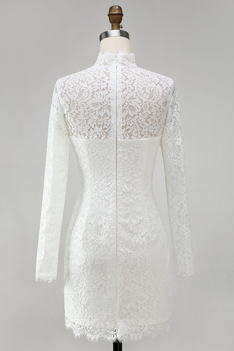 Load image into Gallery viewer, Vintage Ivory High Neck Bodycon Lace Short Wedding Dress with Sleeves