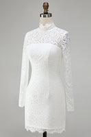 Load image into Gallery viewer, Vintage Ivory High Neck Bodycon Lace Short Wedding Dress with Sleeves