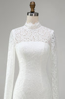 Load image into Gallery viewer, Vintage Ivory High Neck Bodycon Lace Short Wedding Dress with Sleeves