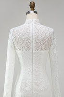 Load image into Gallery viewer, Vintage Ivory High Neck Bodycon Lace Short Wedding Dress with Sleeves