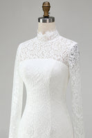 Load image into Gallery viewer, Vintage Ivory High Neck Bodycon Lace Short Wedding Dress with Sleeves