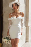 Load image into Gallery viewer, Ivory Cold Shoulder Bodycon Lace Short Wedding Dress with Sleeves