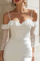 Load image into Gallery viewer, Ivory Cold Shoulder Bodycon Lace Short Wedding Dress with Sleeves