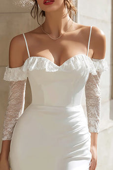 Ivory Cold Shoulder Bodycon Lace Short Wedding Dress with Sleeves