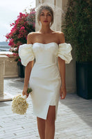 Load image into Gallery viewer, Ivory Off the Shoulder Bodycon Short Wedding Dress with Slit