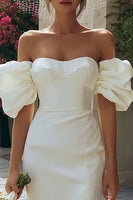 Load image into Gallery viewer, Ivory Off the Shoulder Bodycon Short Wedding Dress with Slit
