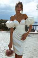 Load image into Gallery viewer, Ivory Bodycon Off the Shoulder Mini Wedding Dress