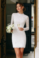 Load image into Gallery viewer, Vintage Ivory Lace High Neck Mini Bodycon Wedding Dress with Sleeves