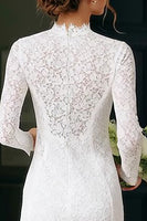 Load image into Gallery viewer, Vintage Ivory Lace High Neck Mini Bodycon Wedding Dress with Sleeves