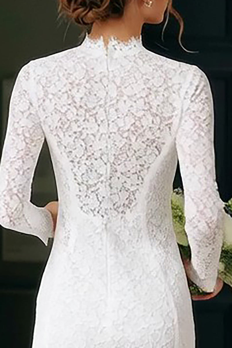 Load image into Gallery viewer, Vintage Ivory Lace High Neck Mini Bodycon Wedding Dress with Sleeves