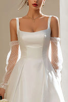 Load image into Gallery viewer, Ivory A Line Thick Straps Short Wedding Dress with Sleeves