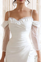 Load image into Gallery viewer, Ivory Bodycon Cold Shoulder Ruched Short Wedding Dress with Slit