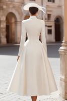 Load image into Gallery viewer, Vintage Ivory High Neck Keyhole A Line Long Wedding Dress with Sleeves