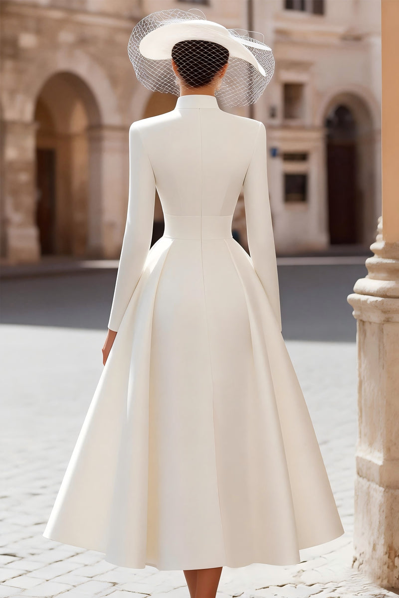 Load image into Gallery viewer, Vintage Ivory High Neck Keyhole A Line Long Wedding Dress with Sleeves