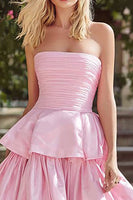 Load image into Gallery viewer, Pink A Line Strapless Maxi Prom Dress with Ruffles