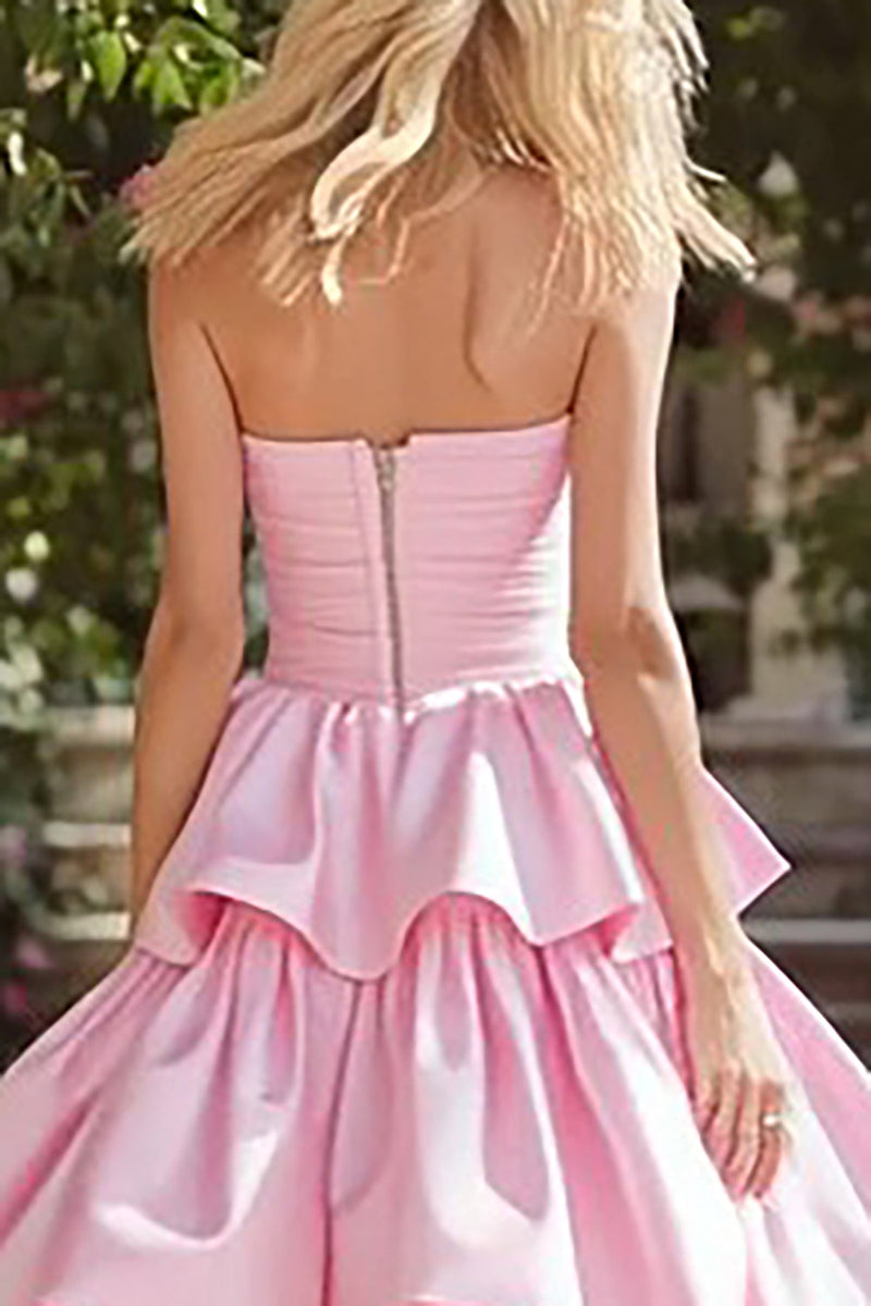 Load image into Gallery viewer, Pink A Line Strapless Maxi Prom Dress with Ruffles