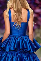 Load image into Gallery viewer, Princess Dark Blue A Line Ruffled Maxi Prom Dress with Slit