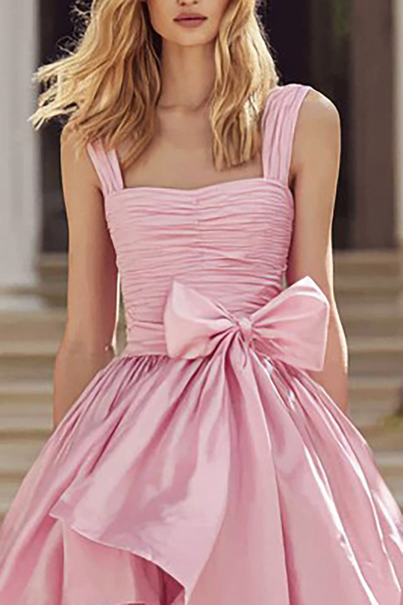 Load image into Gallery viewer, Princess Pink A Line Ruffled Long Prom Dress With Bow