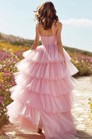 Load image into Gallery viewer, Princess Pink Tulle Sweetheart Long Prom Dress with Ruffles
