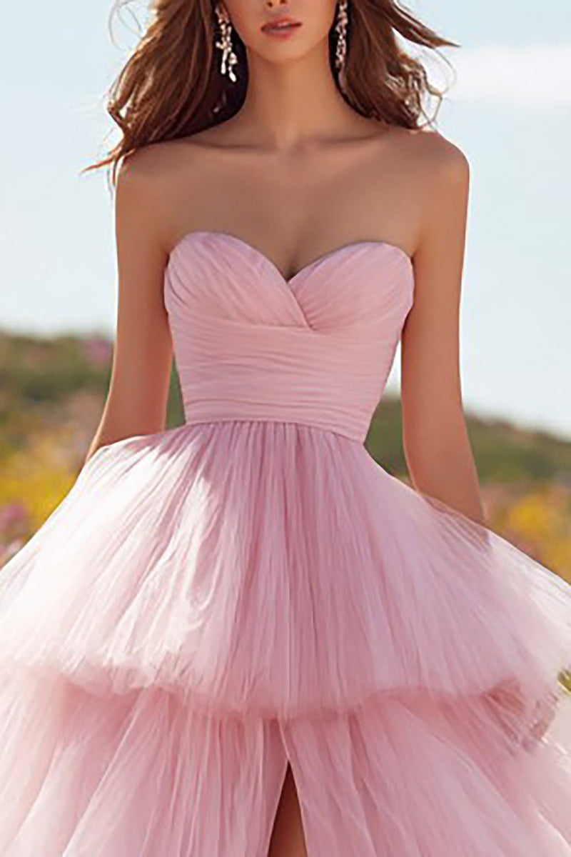 Load image into Gallery viewer, Princess Pink Tulle Sweetheart Long Prom Dress with Ruffles