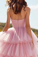 Load image into Gallery viewer, Princess Pink Tulle Sweetheart Long Prom Dress with Ruffles