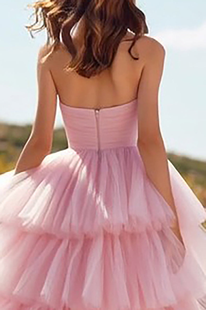 Load image into Gallery viewer, Princess Pink Tulle Sweetheart Long Prom Dress with Ruffles