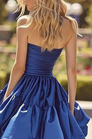 Load image into Gallery viewer, Princess Dark Blue Strapless Maxi Prom Dress with Ruffles