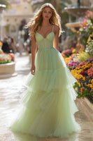 Load image into Gallery viewer, Princess Light Green Tulle A Line Long Corset Prom Dress with Ruffles