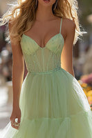 Load image into Gallery viewer, Princess Light Green Tulle A Line Long Corset Prom Dress with Ruffles