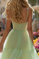 Load image into Gallery viewer, Princess Light Green Tulle A Line Long Corset Prom Dress with Ruffles