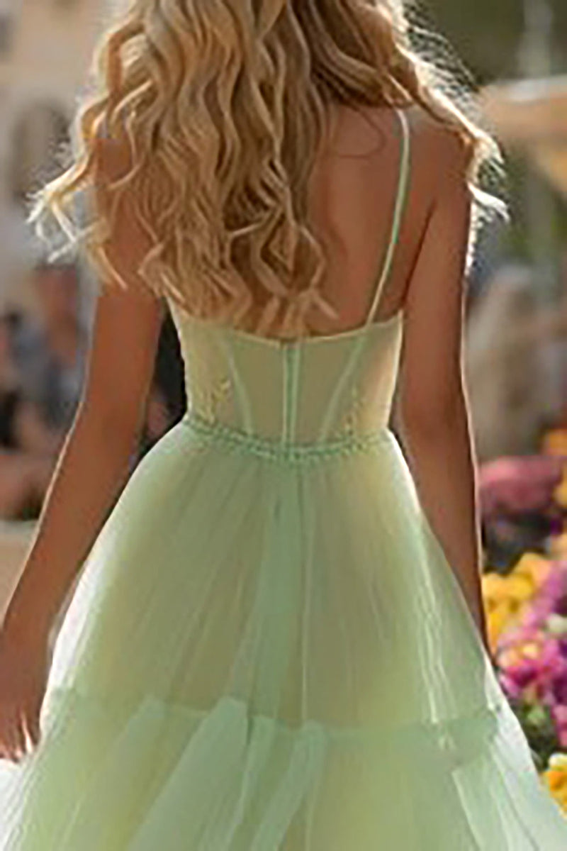 Load image into Gallery viewer, Princess Light Green Tulle A Line Long Corset Prom Dress with Ruffles