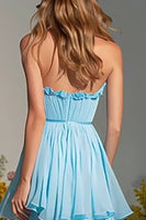 Load image into Gallery viewer, Sky Blue Strapless A-Line Tiered Maxi Prom Dress with Ruffles