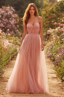 Load image into Gallery viewer, Princess Tulle Dusty Rose Spaghetti Straps A-Line Long Prom Dress