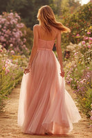 Load image into Gallery viewer, Princess Tulle Dusty Rose Spaghetti Straps A-Line Long Prom Dress