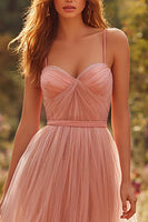 Load image into Gallery viewer, Princess Tulle Dusty Rose Spaghetti Straps A-Line Long Prom Dress