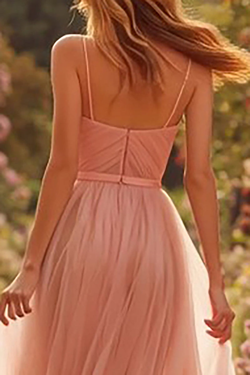 Load image into Gallery viewer, Princess Tulle Dusty Rose Spaghetti Straps A-Line Long Prom Dress